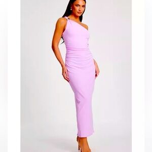 NWT - Lilac one shoulder with buckle scuba crepe maxi dress